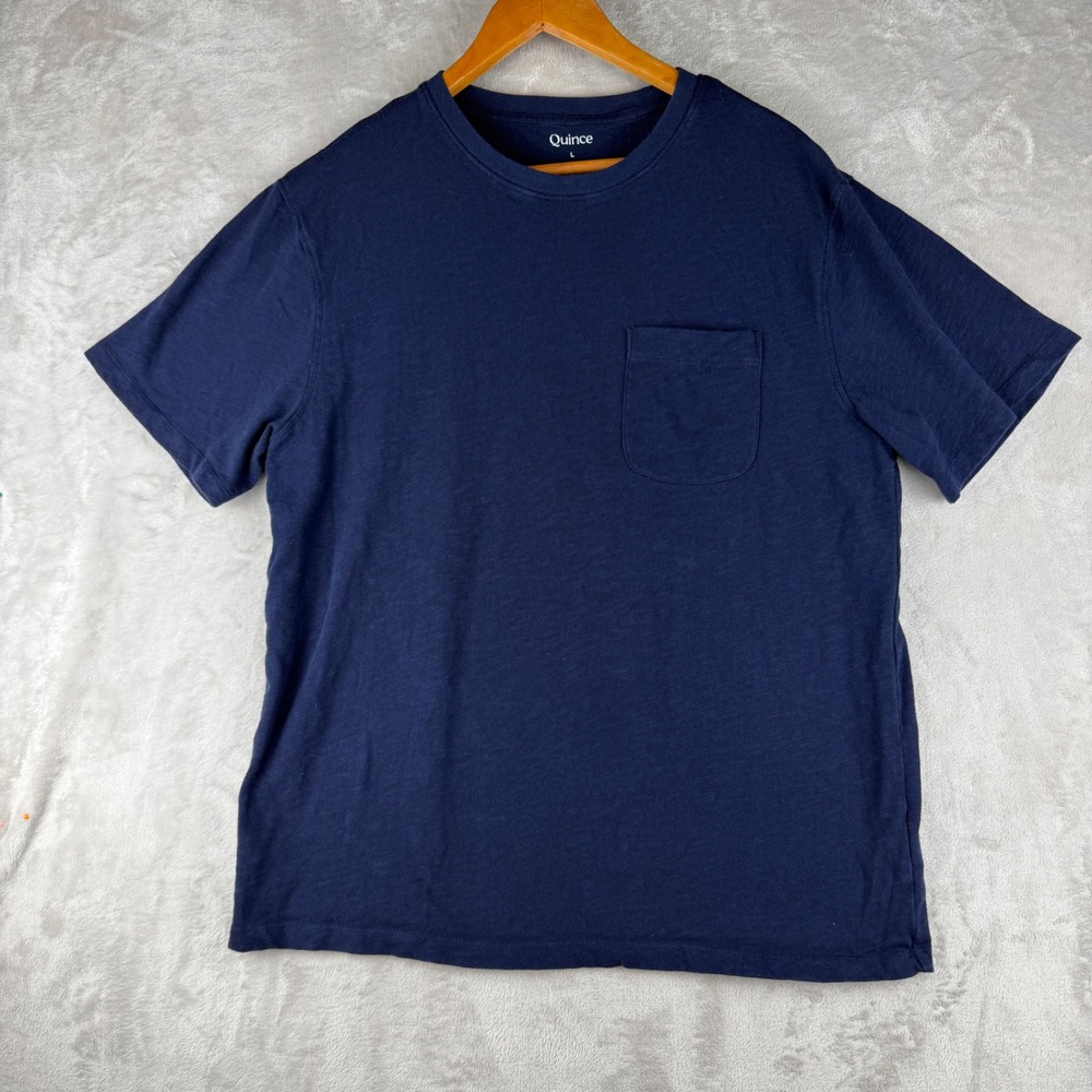 Quince Mens Navy Blue Slub Cotton‎ Short Sleeve Pocket T-Shirt Size Large